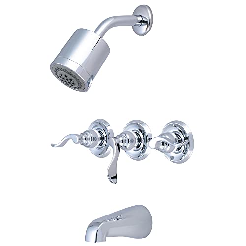 Exclusive Discount 50% Price Kingston Brass KB8231NFL NuWave French 3 Handle Tub and Shower Faucet, Polished Chrome,3-1/8 inch Diameter Escutcheon