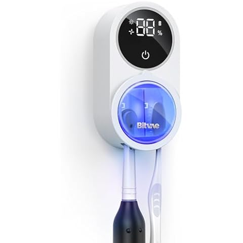 Bitvae Toothbrush Cleaner & Toothbrush Holder, Cleaning and Air Drying, LED Smart Screen, Rechargeable Wall Mount Toothbrush Holder for Bathrooms Cover