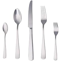 Amazon Basics Essbesteck-Set mit Eckiger Rand, Edelstahl, 20 Stück Set, für 4 Personen, Silberfarben