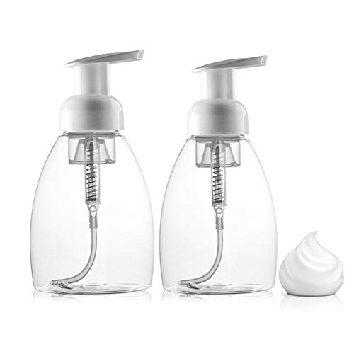 2Pcs 8.5 Ounce Clear Plastic Foamer Dispenser Empty Pump Mousse Bottles Containers for Cosmetic Facial Cleanser Liquid Hand Bathroom Kitchen Use