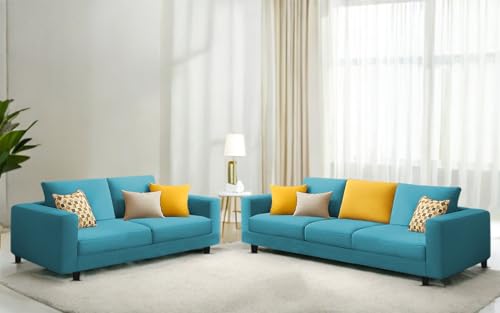 Image of Galib 3+2 Seater Sofa Set for Living Room (Turquise Fabric) Premium Fabric Sofa Set