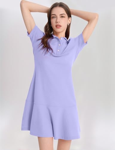 Image of Kissonic Women's Polo Dress Short Sleeve V Neck Ruffle Hem Casual Summer Golf Tennis Mini Shirt Dresses