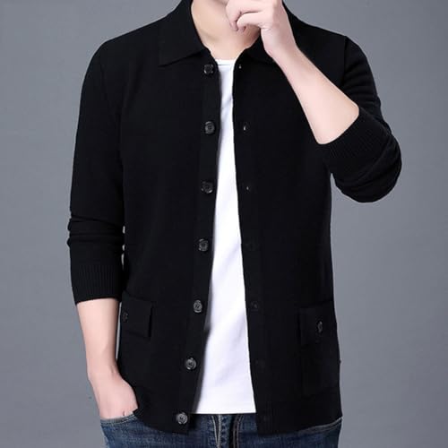 QZH.DUAO Men's Casual Long Sleeve Lapel Collar Buttons Down Knit Cardigan Sweaters with Pockets2