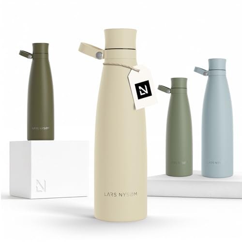 Image of LARS NYSOM Stainless Steel Insulated Water Bottle 25oz 34oz | Insulated Thermo Flask for Hot and Cold Beverages | Leakproof Drinking Bottle (Almond Beige, 25.4oz)