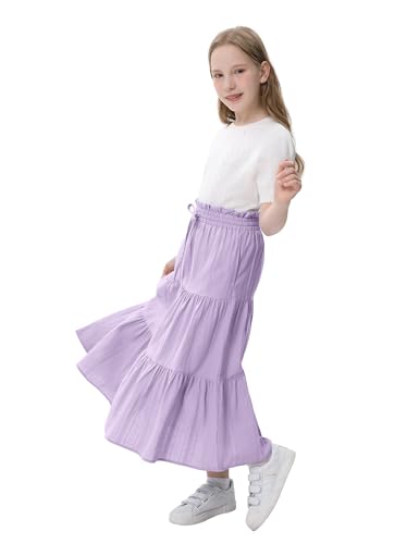 Image of Maxi Skorts Skirt for Girls Button Front High Waisted Long Skirt with Belt Ruffled Skirts with Pocket 3-12Years