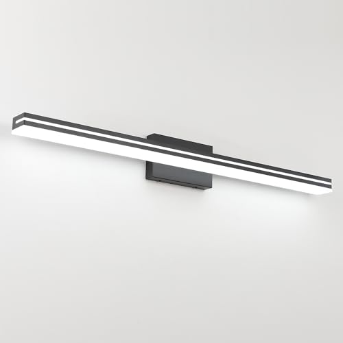 Image of SineRise 40-Inch LED Modern Bathroom Vanity Light Bar, Matte Black Modern Acrylic Bathroom Wall Lighting Fixtures Over Mirror (Cool White 6000K)