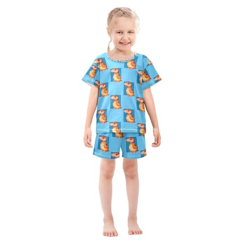 ALAZA Platypus Cartoon Blue Pajamas Set Short Sleeve Cotton Sleepwear Summer Pjs 2 Piece 5-14Y3
