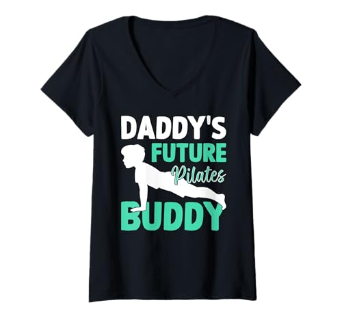 Damen Daddy\'s Future Pilates Buddy - Pilates Kinder Pilates T-Shirt mit V-Ausschnitt Damen Daddy\'s Future Pilates Buddy - Pilates Kinder Pilates T-Shirt mit V-Ausschnitt