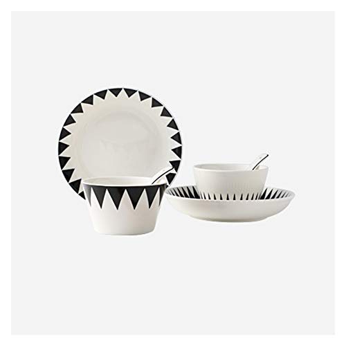 Juego de vajilla de cocina, platos, cuencos y cucharas, 6 piezas, servicio para 2, juegos de platos de cerámica personalizados, juego de platos, platos de servir con patrones geométricos, platos para