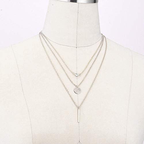 Preisvergleich Produktbild Jovono Boho Multilayered Chokerhalsketten mit Metallscheibe Rechteckige Hängestange Doppelte Hängende Strass Anhänger Schmuck für Frauen und Mädchen (Silber)