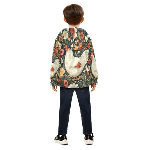 Floral Cute Hen Pattern Toddler Fleece Jacket Girl Boys Hooded Fleece Jacket Coat Warm Outwear Zip-up 3-10T4