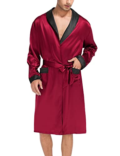 SWOMOG Men's Satin Robe with Shorts Set Silky Kimono Bathrobe Lightweight Soft Sleepwear