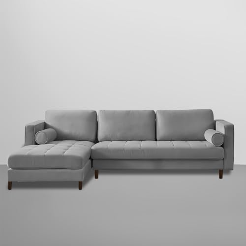 Image of Lezra LHS 4 Seater L Shape Sofa Set for Living Room (Grey Fabric) Premium Fabric Sofa