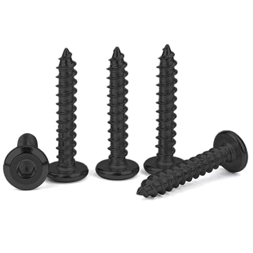 Image of Rely⇒VP INDUSTRIES (Pcs-25) M5.5x35 mm Allen JCB Head Self-Tapping Screw - Black Zinc Flat Head Furniture Bolt for Wood Boards, Cabinets, Cupboards & Chairs