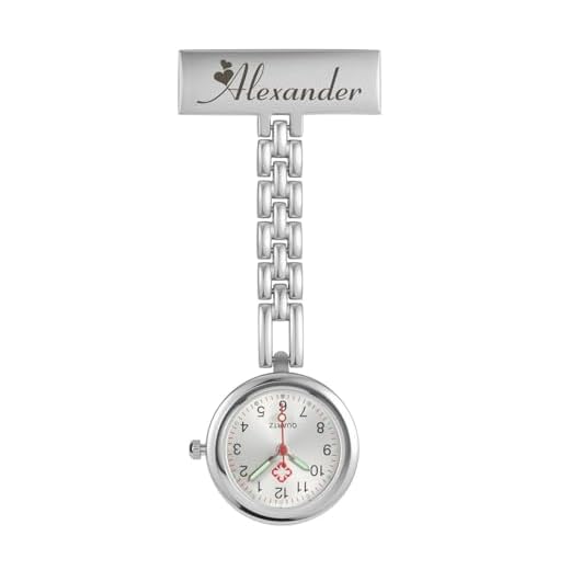 JSDDE Personalisierte Krankenschwester Uhren mit Namen Text Gravur Taschenuhren für Damen Krankenschwesteruhr mit Pin Uhr für Arzt Doktor Medical (Silber)