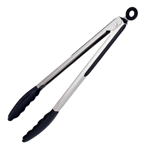 35cm Silikon Küchenzange, Grillzange, Hitzebeständigem Silikongriff, Verriegelbare Metallzange, ideal zum Kochen, Grillen 1