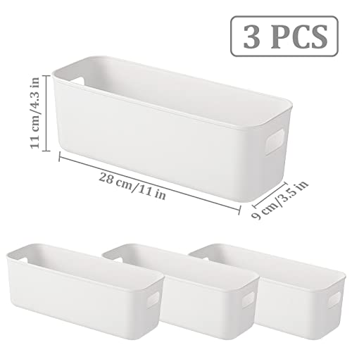3 Stück Aufbewahrungsbox, Aufbewahrungskorb Kunststoff, Organizer mit Griffen Kitchen Schrank ​Storage Körbchen für Schubladen,Küche, Home,Bad, 28×9×11cm（Weiß)