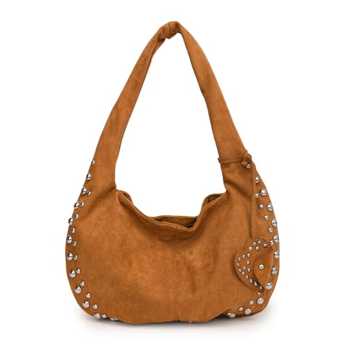 Suede Bags for Women Studded Purse Suede Handbag Y2K Fall Suede Purse Trendy Suede Shoulder Bag