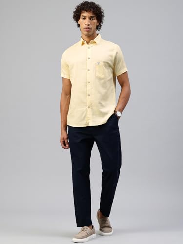 Image of Majestic Man Men Slim Fit Pure Cotton Solid Half Sleeve Casual Shirt