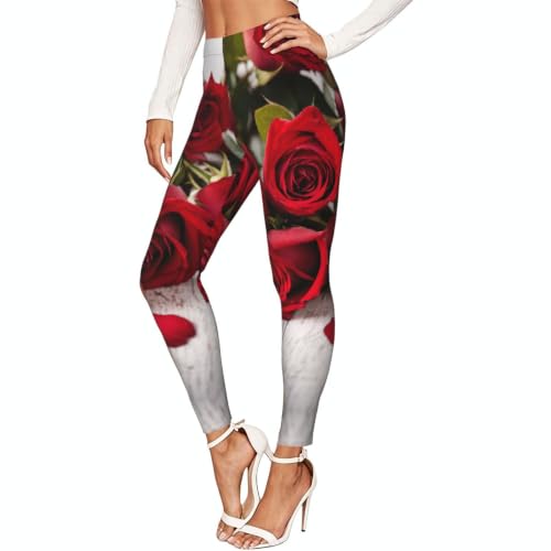 Leggings de compresión suave premium con rosas rojas mallas de gimnasio
