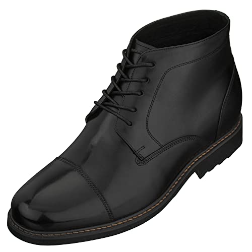Image of CALTO Men's Invisible Height Increasing Elevator Shoes - Black Premium Leather Lace-up High-top Ankle Boots - 3.2 Inches Taller - Y41080- Size 6.5 D(M) US