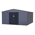Yardenaler 8x12 FT Metal Outdoor Storage Shed, Garden Tool Shed Kit with Doors & Lock, Waterproof Patio Utility Tool Shed for Backyard and Garden, Gray