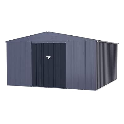 Yardenaler 8x12 FT Metal Outdoor Storage Shed, Garden Tool Shed Kit with Doors & Lock, Waterproof Patio Utility Tool Shed for Backyard and Garden, Gray