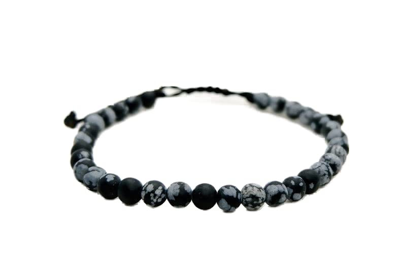 Bracelet obsidienne neige 6mm réglable en fil cordon pour méditation et yoga
