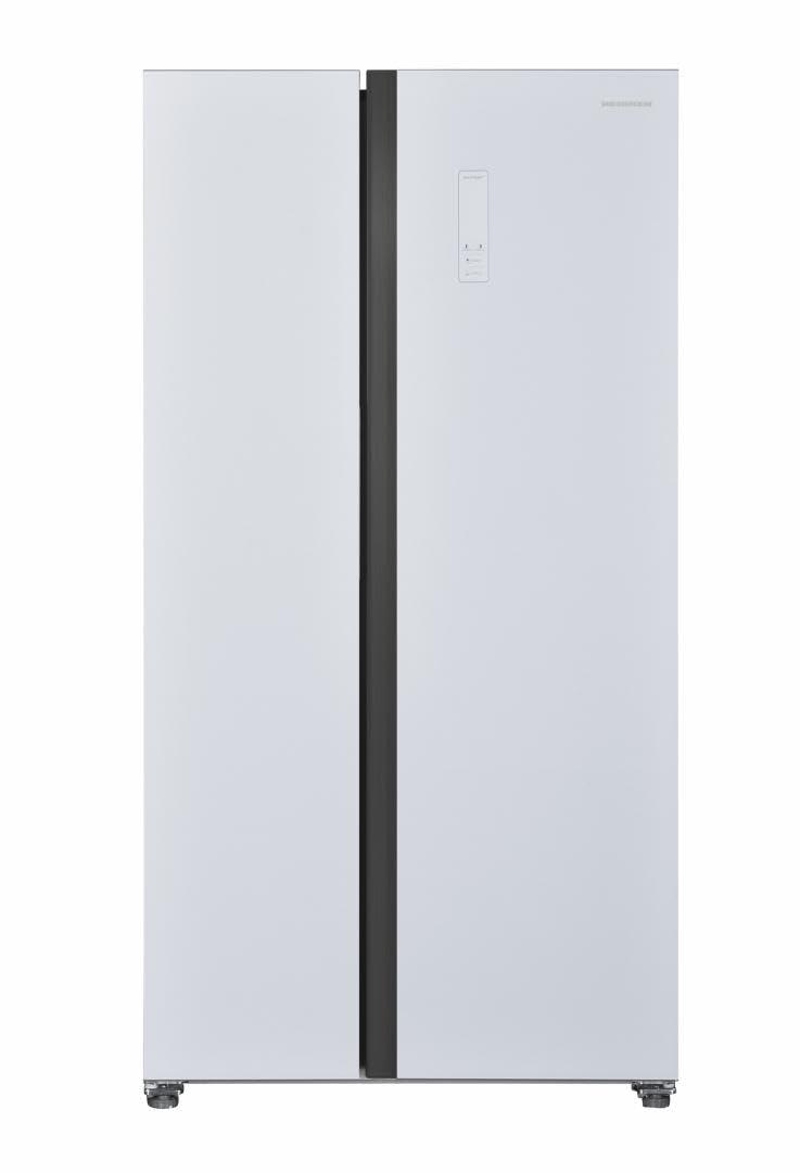 HSBS-H442NFGWHE++ Side-by-Side Kühlschrank – 442 L Gesamtkapazität, Energieklasse E, Full No-Frost, Inverter-Kompressor, LED-Touch-Display, Inox-Look, 5‑Jahres-Garantie