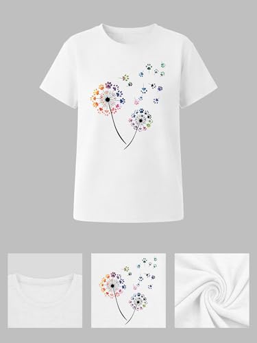 Image of Anbech Womens Dandelion Graphic T-Shirts Teen Girls Cute Sunflower Print Casual Tee Tops