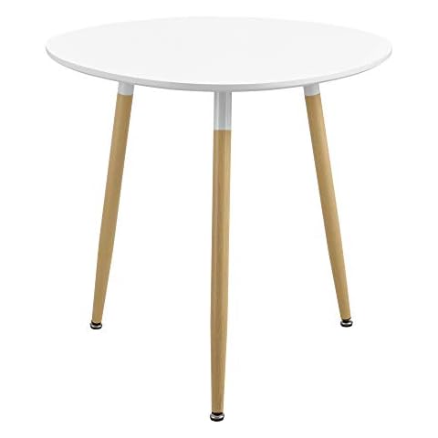 Esstisch Abgerundet 80x80x74cm Weiß Matt Buche Küchentisch für 3 Personen Esszimmer Tisch Retro Cover