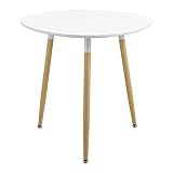[en.casa] Esstisch Abgerundet 80x80x74cm Weiß Matt Buche Küchentisch für 3 Personen Esszimmer Tisch Retro