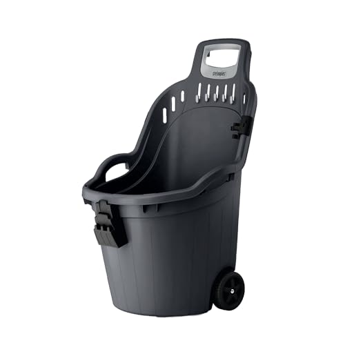Stefanplast Helpy Cart - Brouette Multifonction - Gris - 50L - 25kg - Plastique et Fer - 2 Roues Pivotantes - Butée à Balai, Porte-Outils, Poignées...