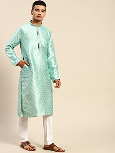Image of Rajubhai Hargovindas Men's Silk Kurta With Ethnic Motifs Work Woven Design