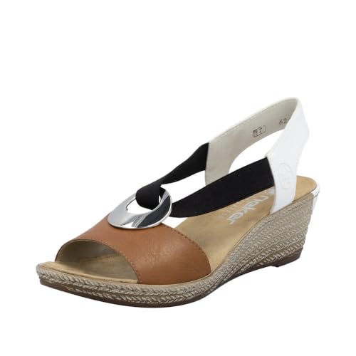Image of Rieker 624H6 Fanni Women's Wedge Sandals - Lightweight, Comfortable and Supportive - Slip On Sandals with Cushioned Insole and High Wedge for Everyday Stylish Wear