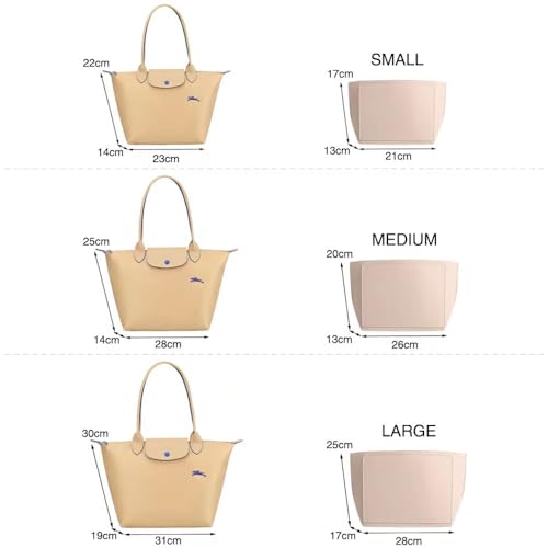 SMART DK Purse Organizer Insert for Longchamp Le Pliage Handbag Insert (beige, L/11 * 6.69 * 9.84in)