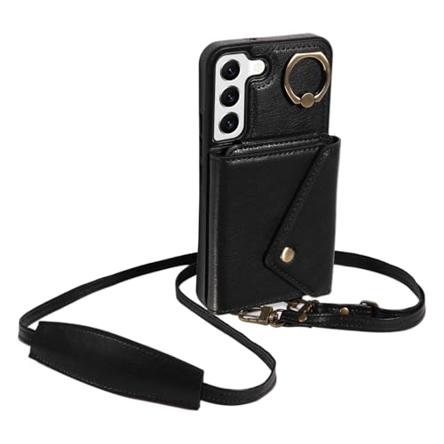 Étui portefeuille Samsung S22 Plus avec anneau 360 rotatif et porte-cartes noir