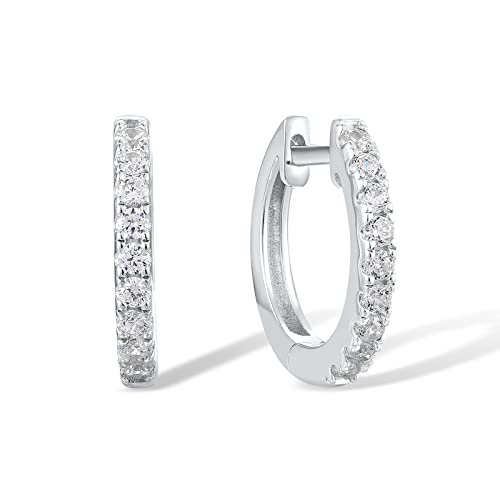 Santuzza 925 Sterling Silver Huggie Hoop Earrings Cubic Zirconia Small Cuff Pierced Earring