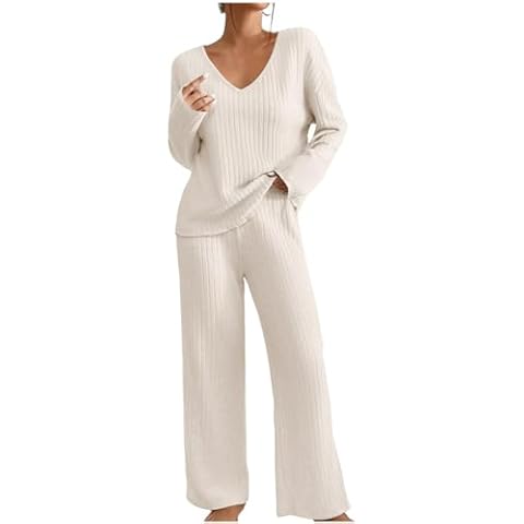 Beige Ribbed Lounge Wear Set for Women Cover