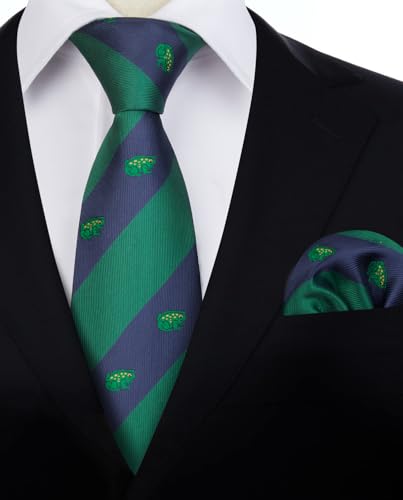 Image of HISDERN Ties for Men Classic Animal Tie and Pocket Square Set Jacquard Woven Silk Neckties Handkerchief Wedding Party