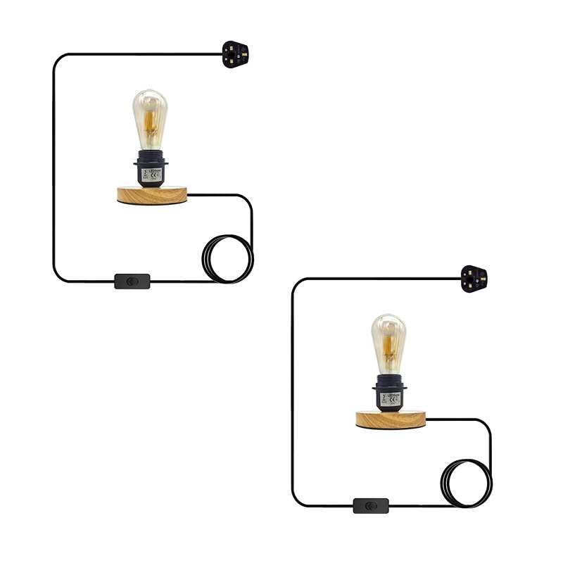LEDSone Wooden Geometric Table Lamp with Edison Bulb Base, Minimalist Vintage Style, Compact Design, 200 cm Wire Length, with On/Off Switch, Perfect for Bedrooms, Offices, and Living Rooms