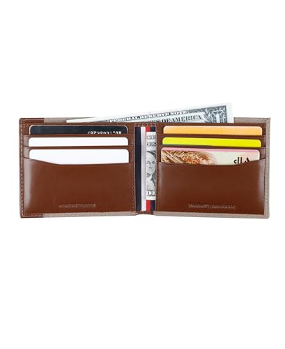 Image of Tommy Hilfiger Mens Two-Tone Leather Slim Bifold Wallet with ID Window