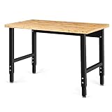 Goplus Adjustable Workbench, 48' 2000Lbs Bamboo Top Work Bench for Garage, Heavy-Duty Steel Work...