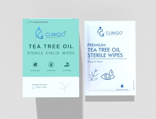 Tea Tree Oil Sterile Eyelid Wipes, Set of 20 (20x15cm) | Natural Lid & Lash Cleanser for Itchy Irritated Eyes, Digital Eye Strain Relief, Makeup Remov