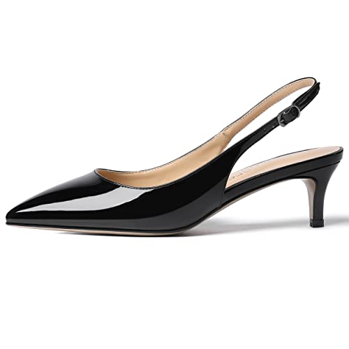 SHOWFOREST Women's Sexy Patent Dating Slingback Pointed Toe Slip On Kitten Low Heel Pumps Shoes 2 Inch2