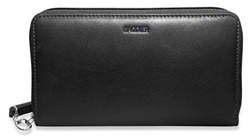 SADDLER Luxurious Real Leather Long Zip Phone Wallet Clutch with Detachable Wrist Strap | RFID Protected | Designer Credit Card Purse for Ladies | Gift Boxed -Black Cover
