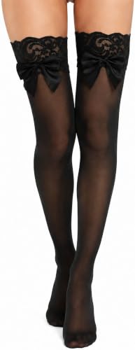 Image of Pink Thigh High Stockings with Satin Bow Pink Over Knee High Socks with Bow for Women Halloween Cosplay Costumes