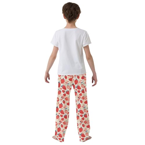 Hand Drawn Strawberry Long Pajama Pants Bottoms Soft Sleepwear with Pockets3
