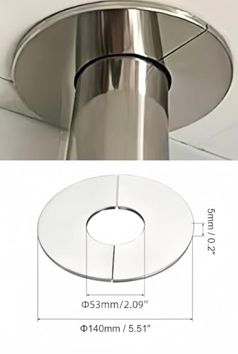 COMVASTARS 4Stück Edelstahl Rosetten Abdeckung Selbstklebende Dekorative Abdeckung Für Wasserhähne Geteilter Flansch,Wasserhahn-Abdeckung,Bekorative Abdeckungen Für Rohre,ID 53mm/OD 140mmRund(Silber)