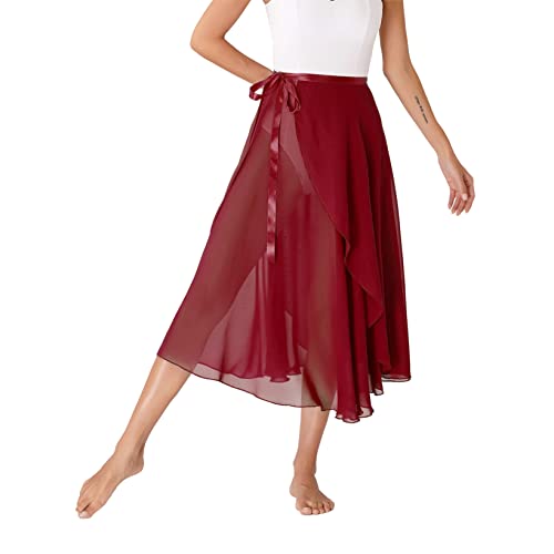 Aiihoo Falda de gasa para mujer con volantes de chiffon para ballet, faldas de baile, con bufanda, para ballet y danza, ropa de baile para danza, granate, Talla única